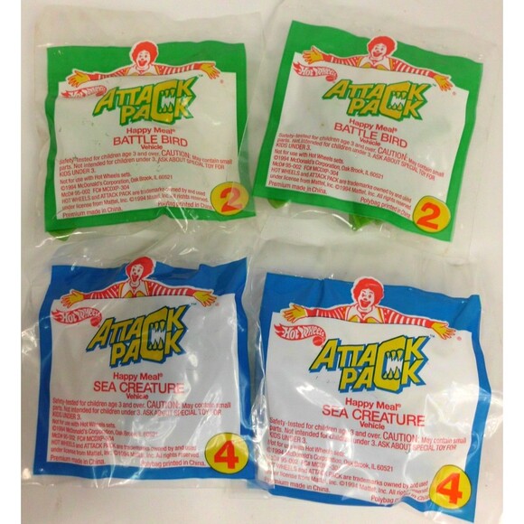 Vintage 1994 McDonald's Hot Wheels Attack Pack Sea Creature Battle Bird Lot of 4 - Picture 1 of 5